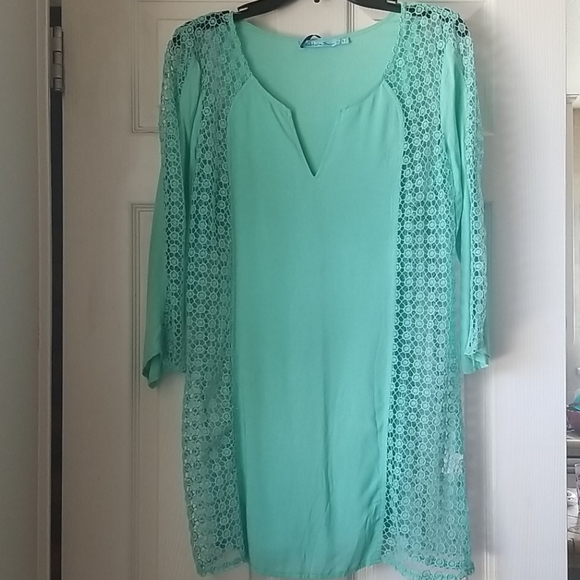 Turquoise Crochet Swim Cover up - Picture 1 of 7